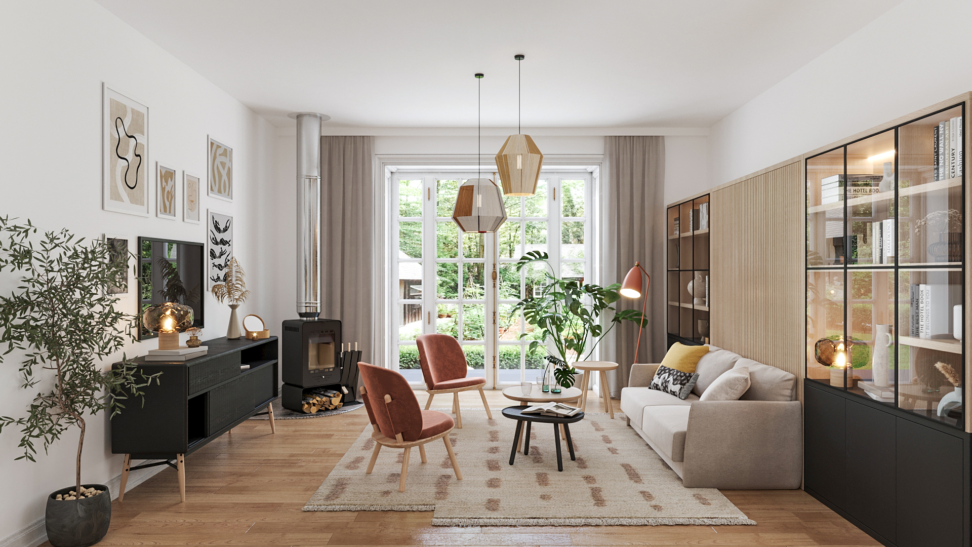 Függőleges falágy kanapéval nappaliban